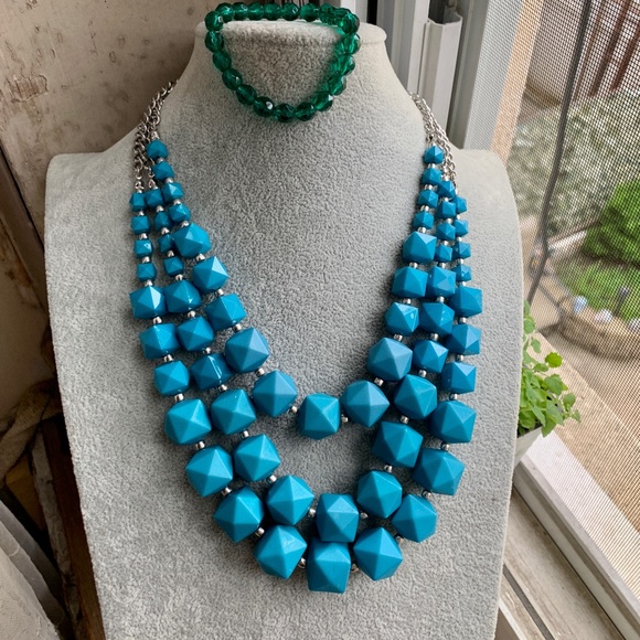 Charming Charlie Turquoise Beads + Green Crystal Bracelet - Picture 4 of 5